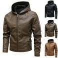 thumbnail image 5 of OHMZYZO Mens Faux Leather Jacket Sherpa Lined Fleece Coats Winter Warm Hooded Jackets Trucker Coat with Pockets, 5 of 5