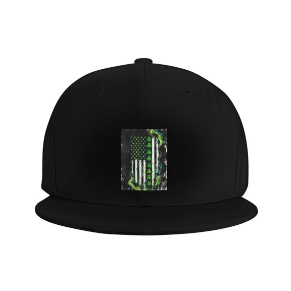 Flat Bill Visor Classic Snapback Hat St-Patrick'S-Day Big Irish America Flag Adjustable Baseball Cap for Men Women Black