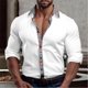 thumbnail image 1 of Camisa de hombre con rayas a cuadros y cuello alto geométrico con estampado urbano para exteriores, ropa de manga larga, ropa informal de diseñador, 1 of 6