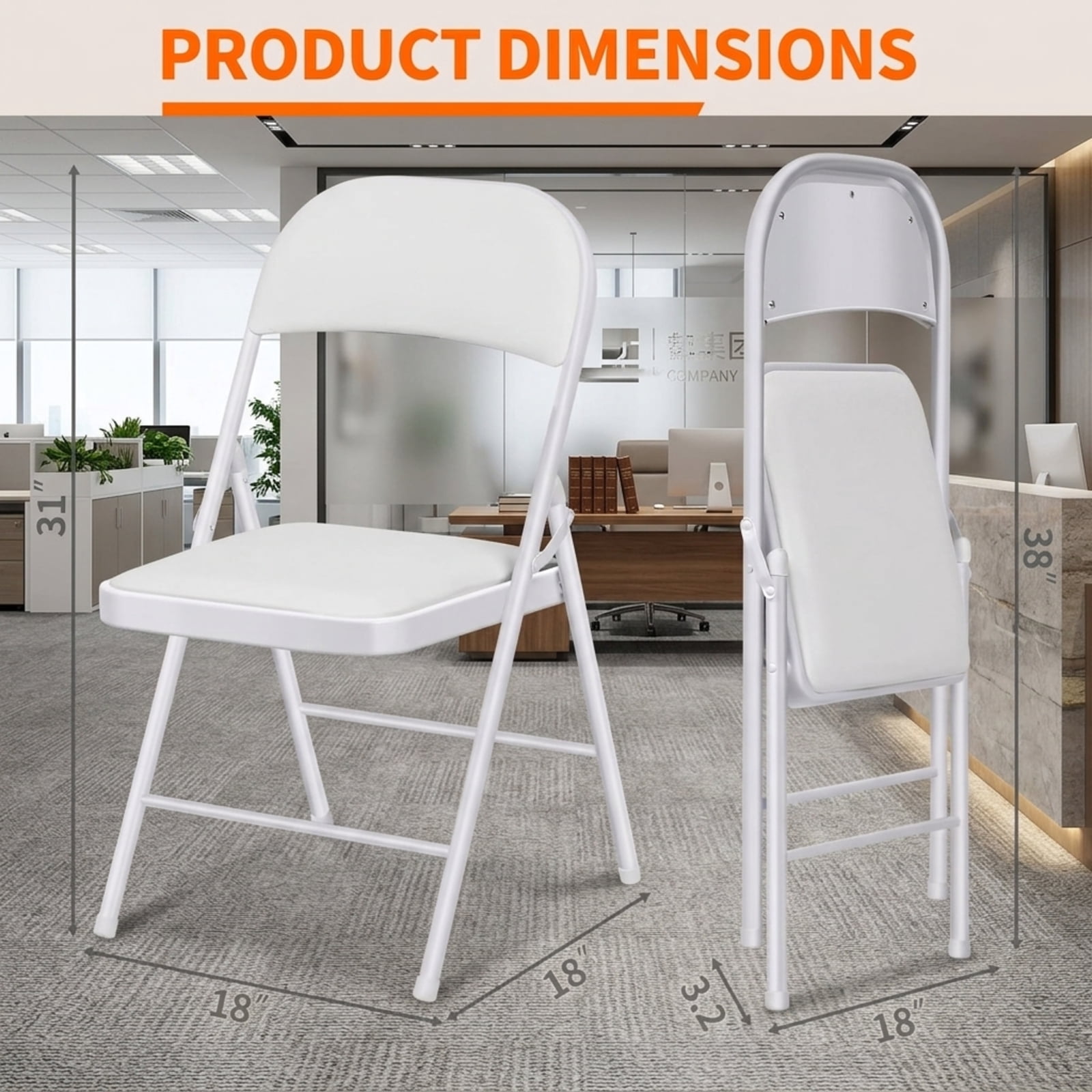 Fenbeli White Padded Folding Chair, Faux Leather Seat with Sturdy Steel Frame, Portable Event Chair for Weddings Dining Rooms Offices and Parties