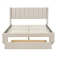thumbnail image 3 of Queen Size Storage Bed with Large Drawer and Comfy Velvet Fabric Backrest, Velvet Upholstered Platform Bed with Solid MDF and Particle Board, Wooden Storage Bed Frame for Living Room, Bedroom, 3 of 7