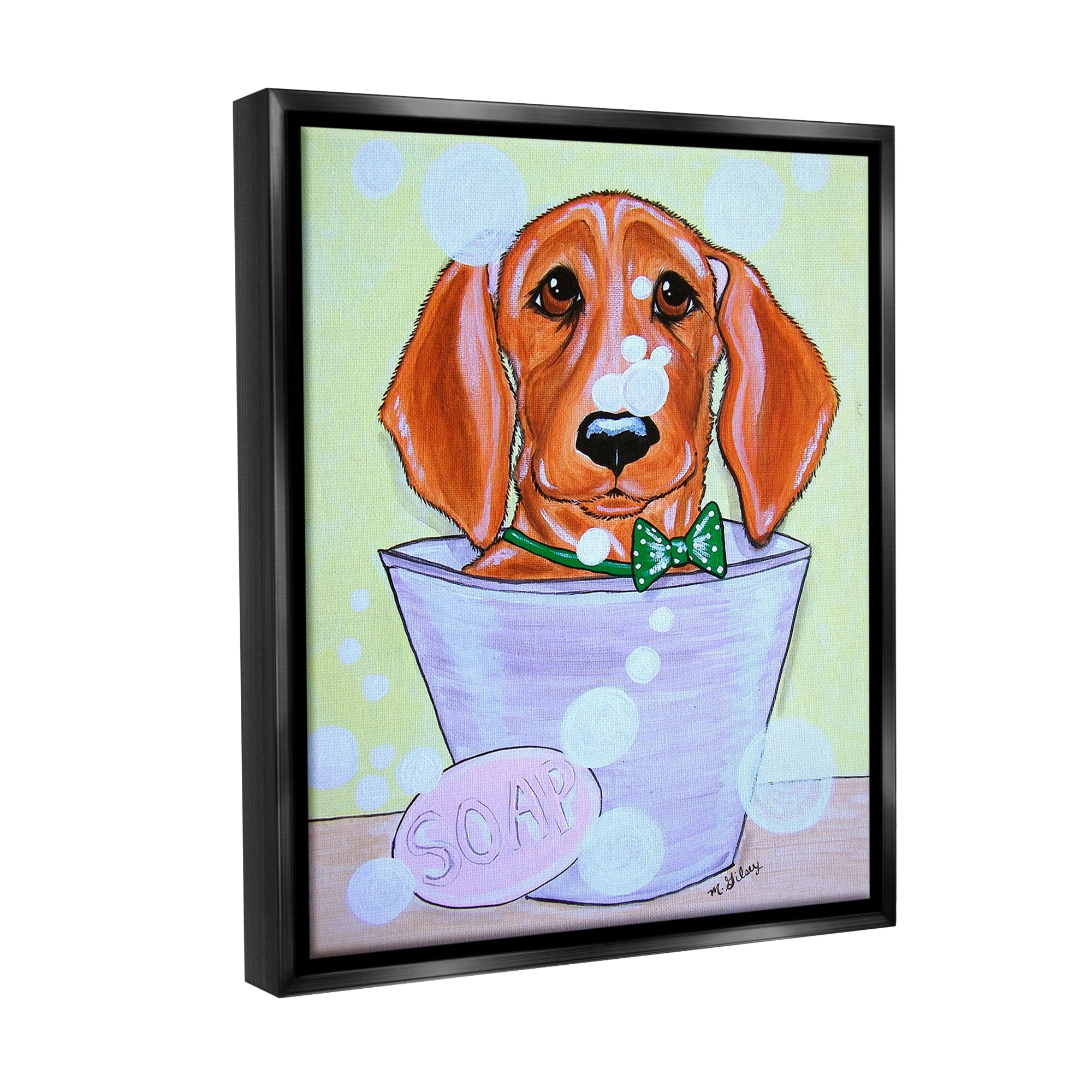 Stupell Industries Puppy with Soap Bubbles Animals & Insects Painting Black Floater Framed Canvas Art Print Wall Art, 25 x 31