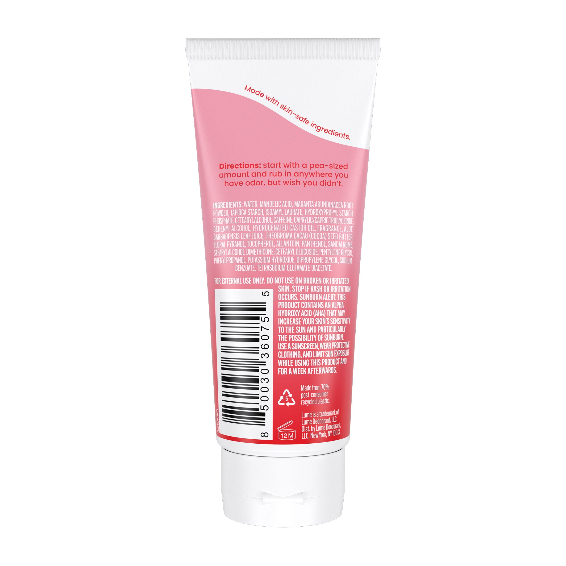 Lume Whole Body Women's Deodorant - Invisible Cream - Aluminum Free - Peony Rose - 2.2oz Tube