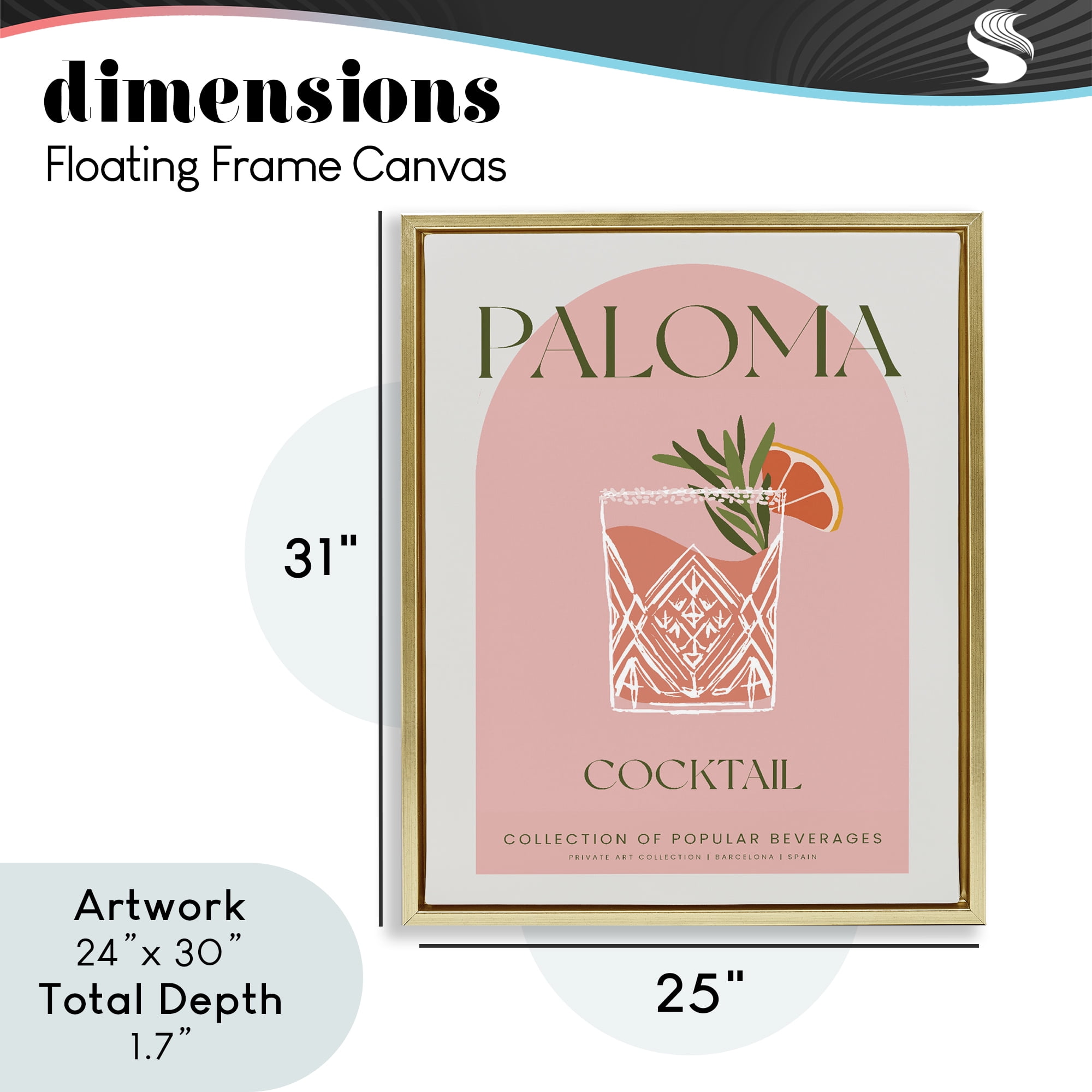 Stylish Retro Paloma Gold Framed Floater Canvas Wall Art, design by Lil' Rue