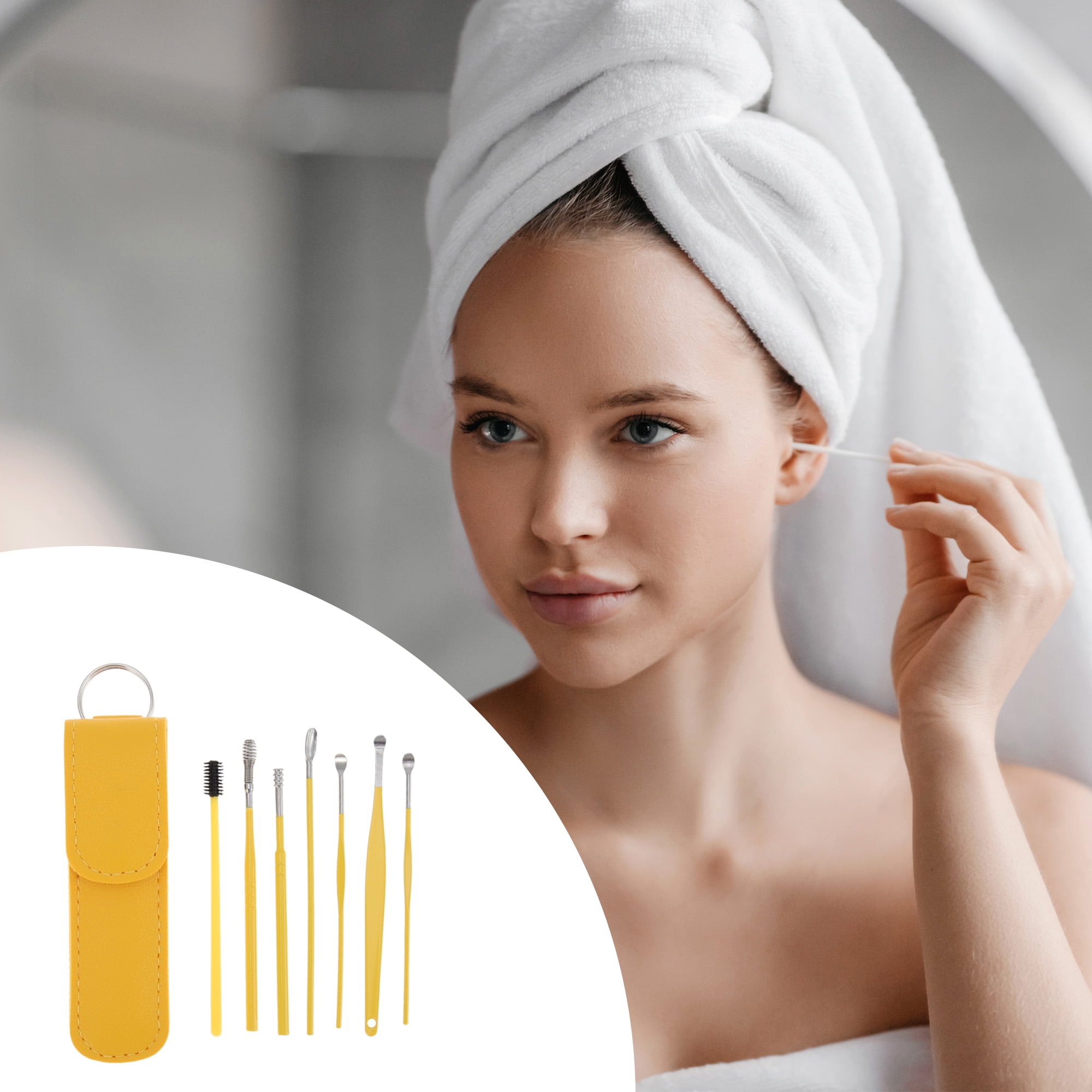 Unique Bargains Stainless Steel Earwax Cleaning Tool Kit 7Pcs Yellow