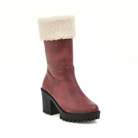 

IELGY Women s Platform boots Lamb hair Warm Stitching Thick heel Non-slip Color
