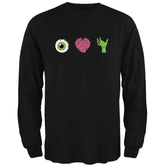 Halloween Eye Heart Zombies Mens Long Sleeve T Shirt Black LG