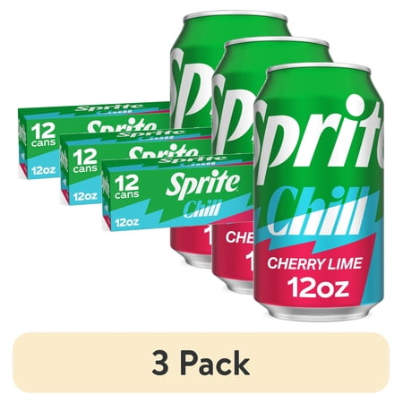 (3 pack) Sprite Chill Cherry-Lime Caffeine Free Soda Pop Fridge Pack Cans, 12 fl oz, 12 Pack