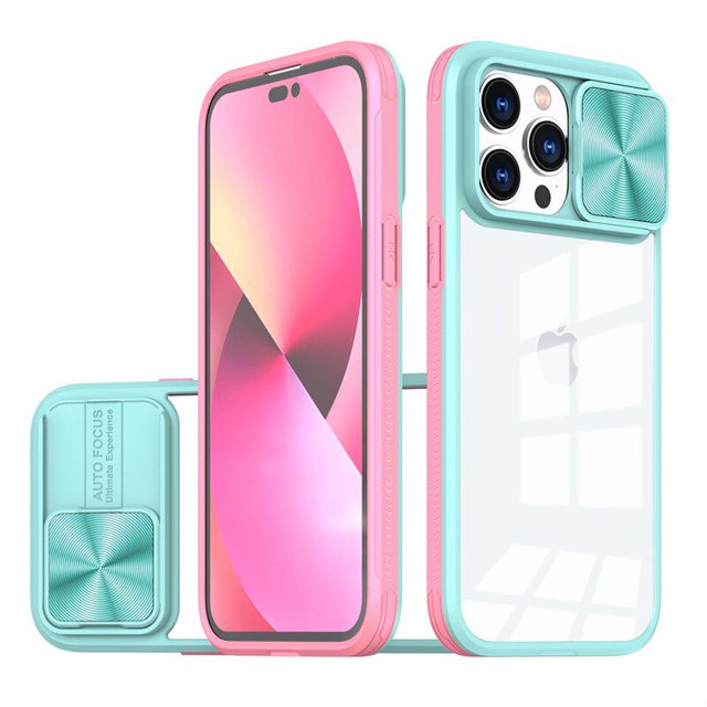 Funda de teléfono con protección deslizante para cámara, carcasa a prueba de golpes para iPhone 14, 13, 12, 11 Pro Max Plus, Color mixto, transparente, con ventana de empuje