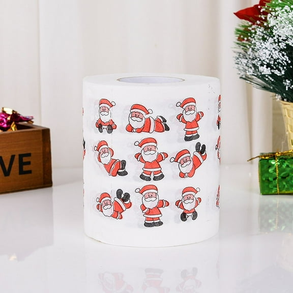 Christmas-Themed 2-Ply Wood Pulp Toilet Paper Roll with Santa Claus Design - Soft, Gentle, and Eco-Friendly Tissue for Home, Office, and Holiday Decor - 211 Sheets per Roll, Non-Irritating Sanitary