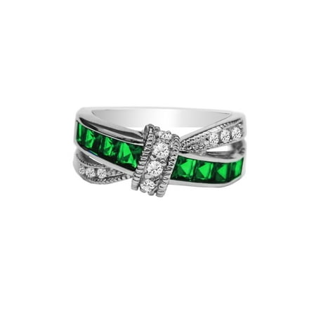 Emerald Cut Glass - Emerald Princess Cut Crossover Love Knot Ring