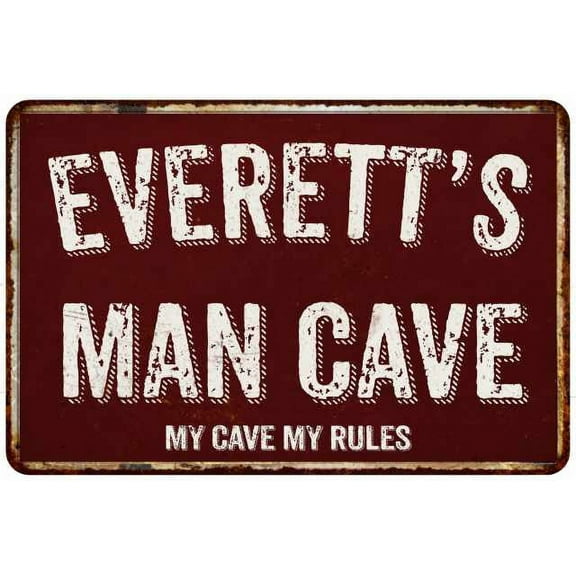 EVERETT'S Man Cave Red Grunge Sign 8 x 12 High Gloss Metal Sign 208120003397