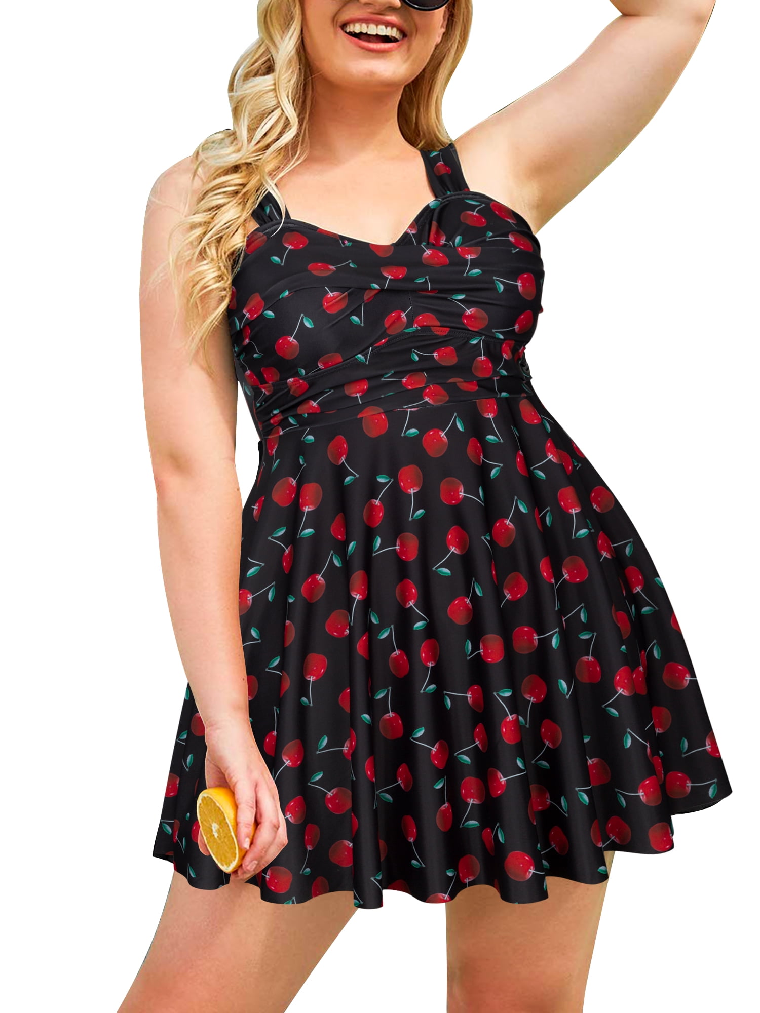 Womens Plus Size 2Piece Empire Swimdress Bathing Suits Retro Flowy
