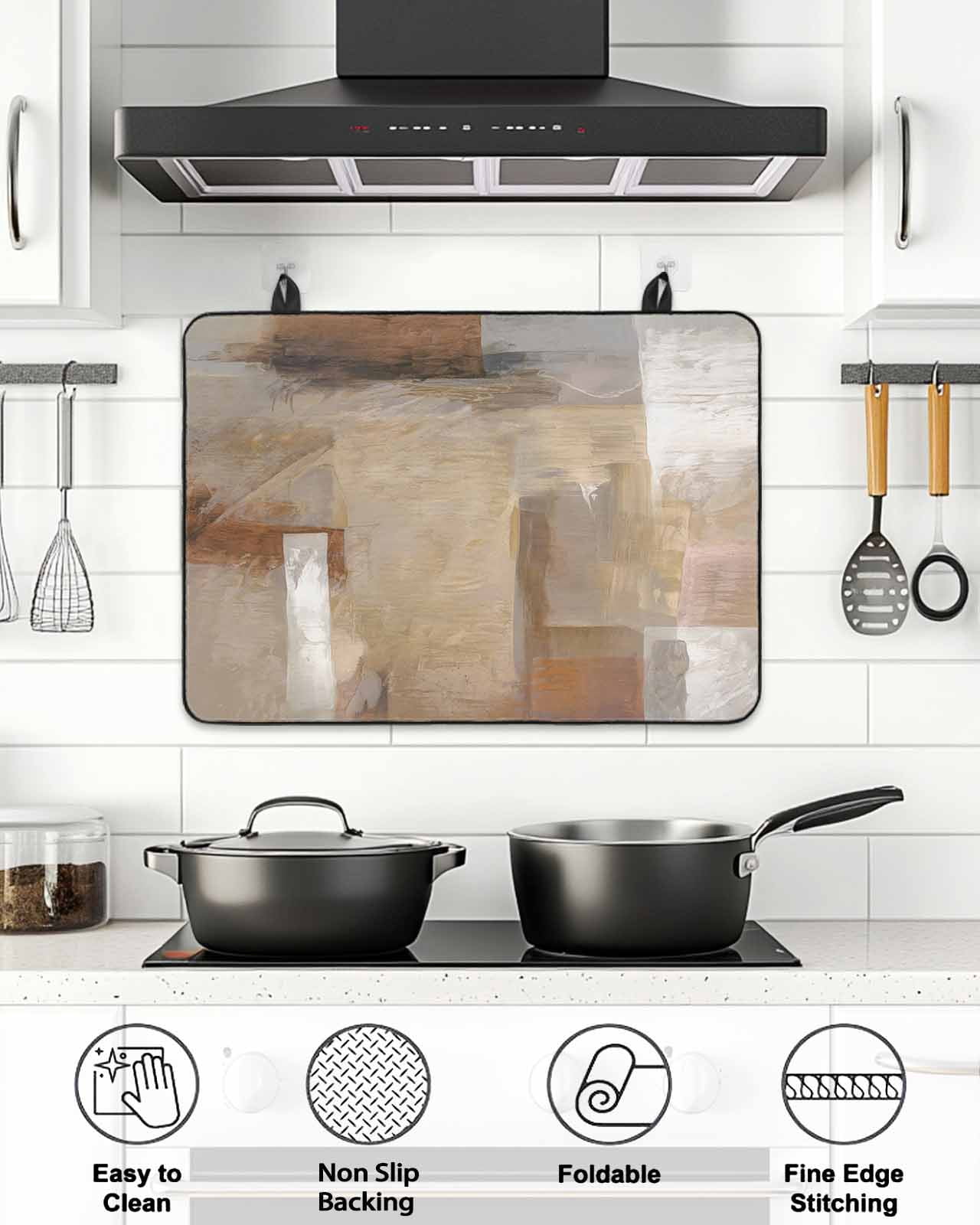 Stove Top Covers for Electric Stove, Brown Glass Stovetop Cover Protector, Abstract Paint Texture Retro Smudge Graffiti Art Induction Cooktop Protector Oven Mat for Kitchen Countertop 24"x21"