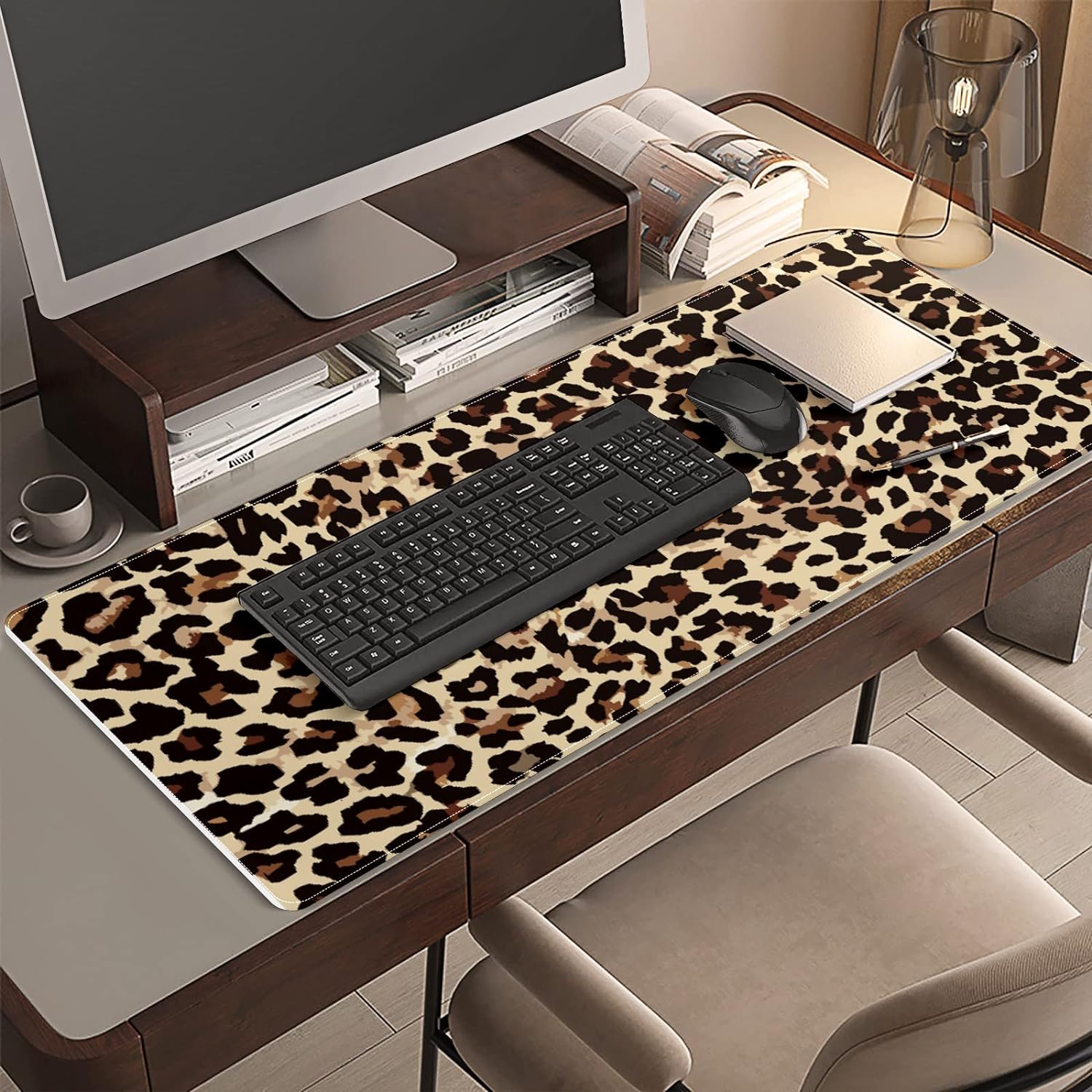 Leopard Print Desk Mat, Desk Accessory, Cute Workspace, Trendy Workspace, Trendy, 35.4x15.7in Large Gaming Mouse Pad, Cute Desk Topper, Pretty Desk Pad