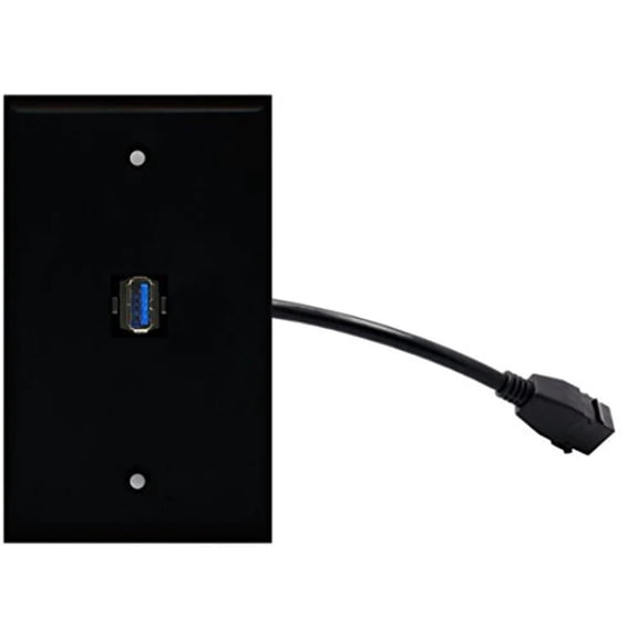 RiteAV (1 Gang Flat USB 3 Wall Plate w/Female Pigtail Extension Cable Black