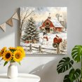 thumbnail image 2 of Canvas Wall Art, Christmas Farm Framed Canvas Prints for Living Room Bathroom, Xmas Tree Snowman Barn Winter Country Gallery Wrapped Wall Decor for Home Office, Gifts, 12"x12" Ship Next Day, 2 of 9