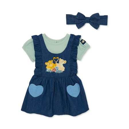 

The Lion King Baby Girls Pinafore Dress Bodysuit and Headband 3-Piece Set Sizes 0-24 Months