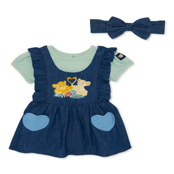 The Lion King Baby Girls Pinafore Dress, Bodysuit and Headband, 3-Piece Set, Sizes 0-24 Months