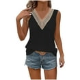 thumbnail image 2 of FDGIU Women's 2025 Summer V Neck Tank Tops - Sleeveless Flowy Blouse with Curved Hem, 2 of 6