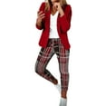 thumbnail image 4 of QATAINLAV Women's Solid Casual Blazer Jacket and Plaid Pants Business Casual Outfits Fall Long Sleeve Cardigan Matching Drawstring Sweat Pants 2 Piece Sets Prime Today Wine M, 4 of 7