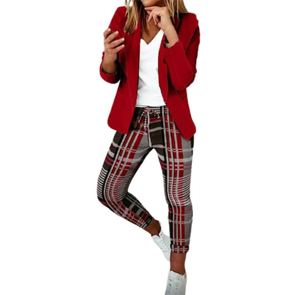 Hueook Elegant Business Suits for Women Plus Size Long Sleeve Solid Suit Pants Women's Two Piece Sets Fashion Casual Womens Tops