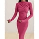 thumbnail image 4 of Vestido Ajustado de Otoño para Mujer, de Larga, con Cuello Redondo Fruncido y Corte Entallado, Vestido de Cóctel para Fiesta Rosa Roja L, 4 of 7