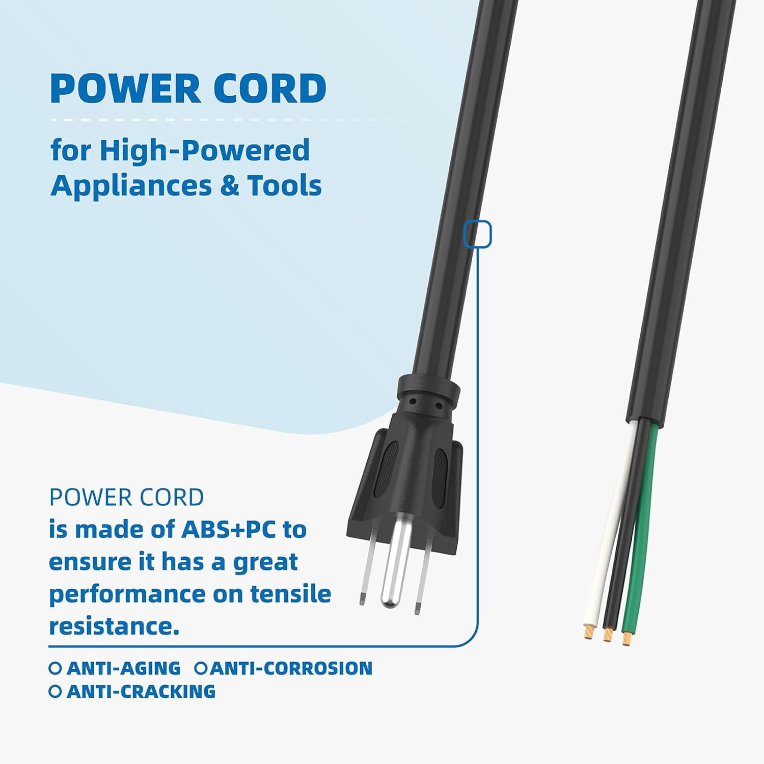 10ft 14 Gauge 3 Prong Heavy Duty Replacement Power Supply Cord Cable - Heavy Duty Power Cord for Power Tools, 110V 115V 120V Pigtail Cord, Air Compressor Power Cord, 14 AWG Appliance Cord 15A