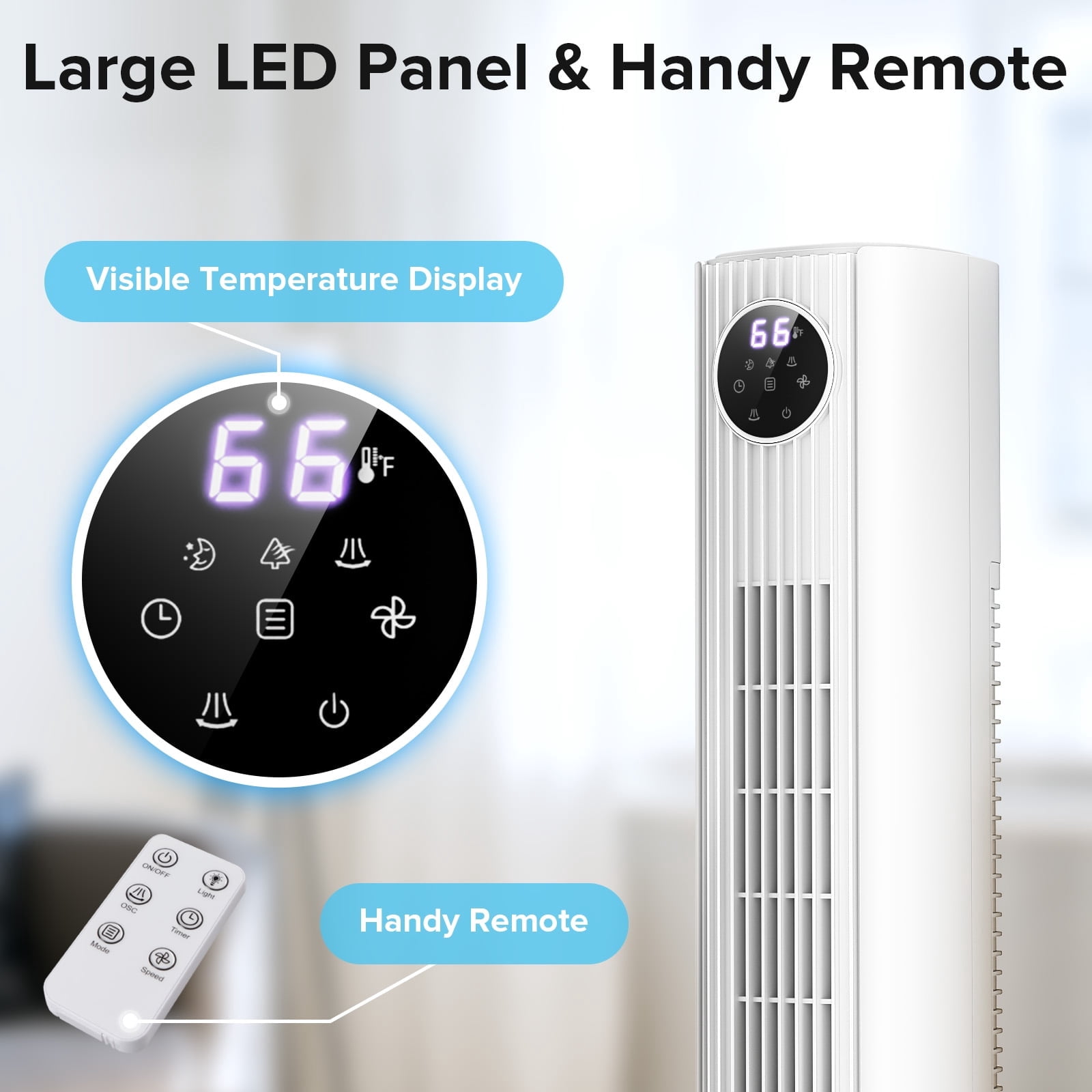 Electactic 35" Oscillating Tower Fan, Bladeless Floor Fan with Remote, 4 Modes & 3 Speeds, 12H Timer, Quiet & Family-Safe, LED Display, 85° Wide Cooling for Bedroom & Home (White)