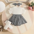 thumbnail image 6 of OSOLU Baby Girls Bodysuits Short Sleeve Plaid Newborn Infant Romper Dress With Headband Socks 3 Piece Set Trendy Onesie, 6 of 6