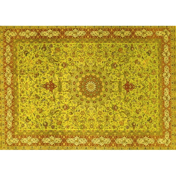 Ahgly Company Indoor Rectangle Medallion Yellow Traditional Area Rugs, 2' x 3'