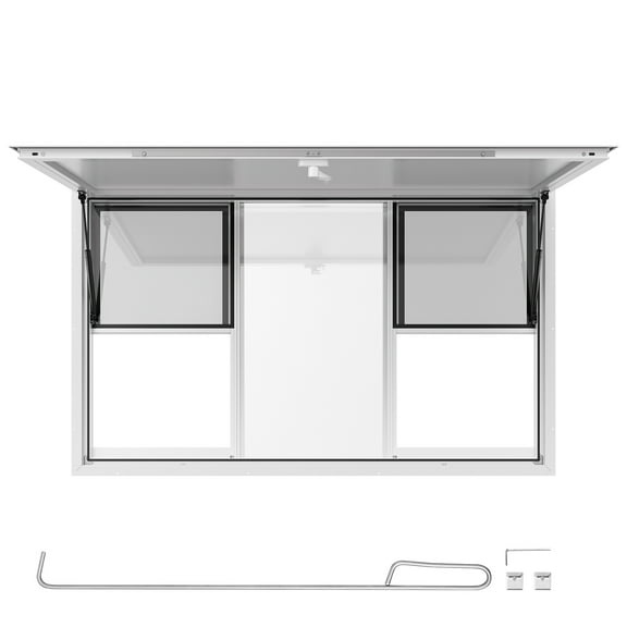KFFKFF Concession Window 60x36 in, Aluminum Alloy Service Window for Food Trucks, 85-Degree Opening Serving Window with 6 Sliding Panels, Awning Door, and Drag Hook for Food Trailers