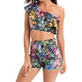 thumbnail image 4 of Womens Two Piece Swimsuits Ruffle One Shoulder Bathing Suit Floral Print Swimwear with Boyshorts, 4 of 6