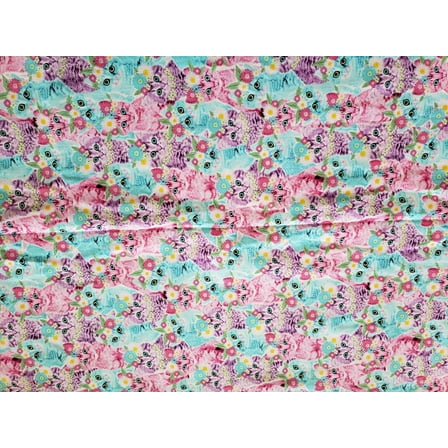 Timeless Treasures Packed Cats with Flowers Multi Color Blue Pink Purple 100% Cotton Fabric sold by the yard