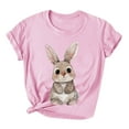 thumbnail image 4 of HOMBOM Cute Easter Tops For Women Pink Short Sleeve T-shirts Crew Neck Easter Rabbit Print Casual Tops M, 4 of 4