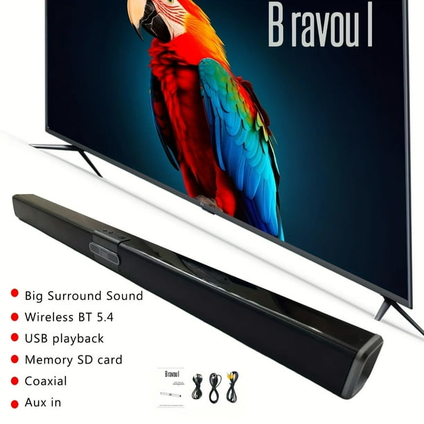 BRAVOUL Altavoz de Barra de Sonido de Cine en Casa 20W, Sonido Envolvente Sound Home Cinema Bluetooth V5.4, con Reproducción Usb/lector de Tarjetas Sd/aux/coaxial