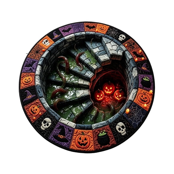 Halloween 3D Optical Illusion Round Rug Washable Polyester Floor Mat Spooky For Home Bedroom Entryway Party Decor