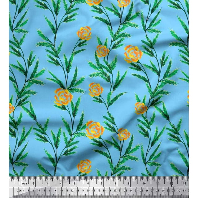 Soimoi Tissu Cambric en Coton Feuilles et Imprimé Floral de Roses, Tissu au Mètre, 56 Pouces de Large