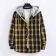 thumbnail image 2 of Camisas Casuales Para Hombre Camisa a cuadros para hombre Trend Hip Hop Cárdigan con capucha (Yellow, M), 2 of 6