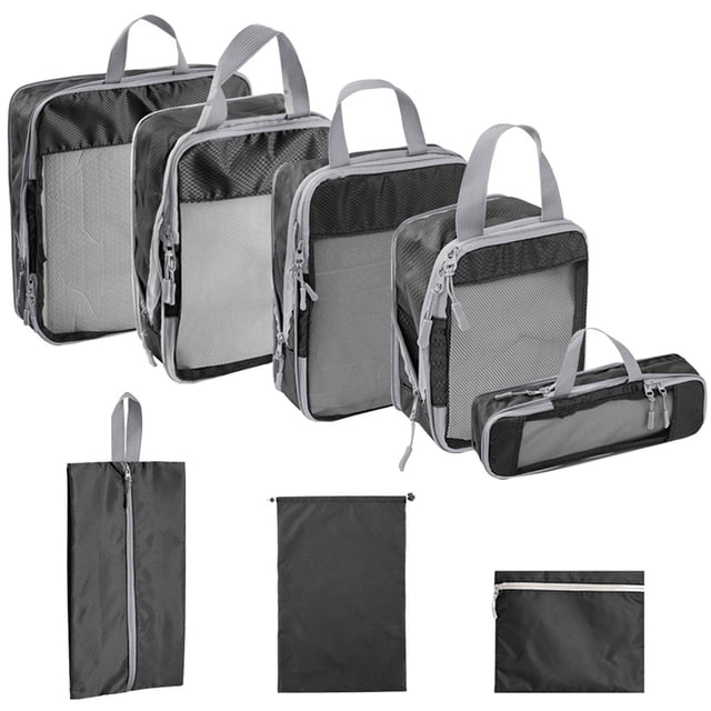 8x Cubos De Embalaje Portátiles Transpirables Para Viajes De Negocios Vacaciones Mochilero Negro Sunnimix bolsa de almacenamiento