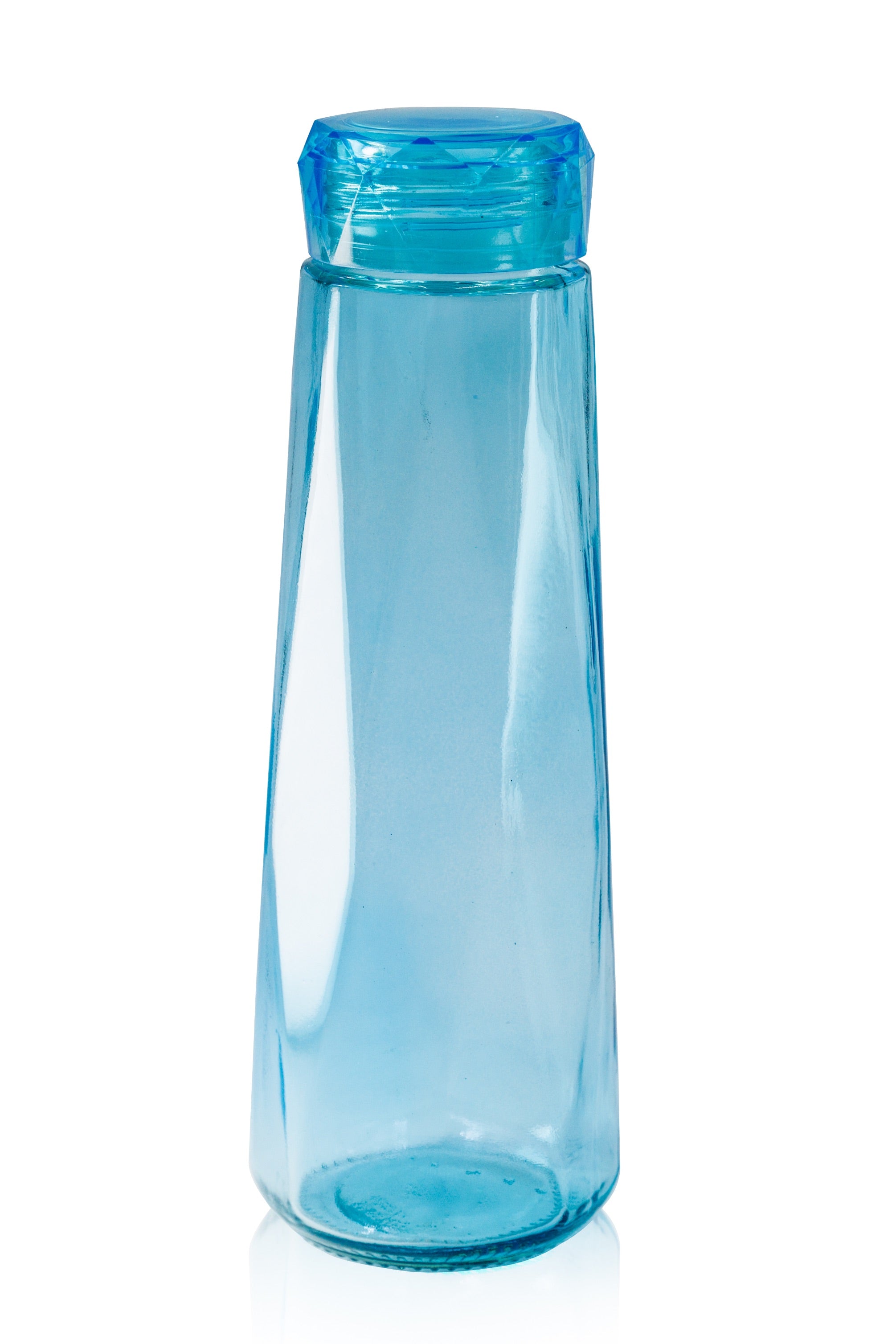 Blue Faceted Glass Diamond Water Bottle 16 oz
