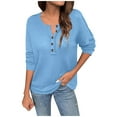 thumbnail image 3 of Bmawag Women Sweatshirt Plus Size Long Sleeve V-Neck Solid Color Pullover Tops Women's Casual Loose Comfortable Sweatshirt Blue S, 3 of 10