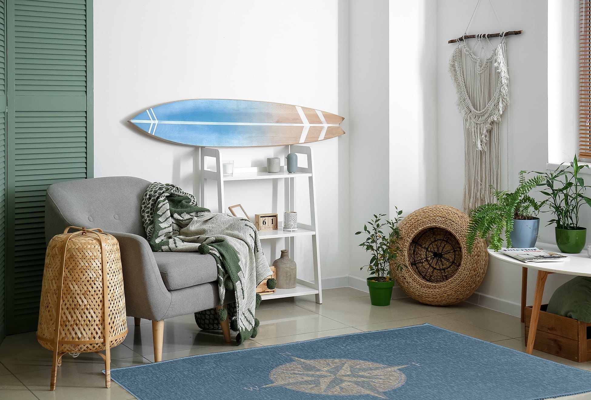 Simply Daisy 4' x 6' Compass Nautical Chenille Rug, Dusty Smoke