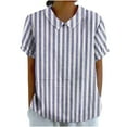 thumbnail image 2 of ALLLIST Blue Womens Tops Clearance Under $5 Striped Collared Short Sleeve Printed Loose Blouses Cotton and Linen Womens T Shirts, 2 of 5