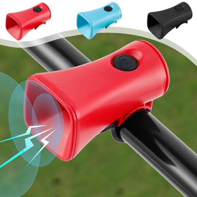 Bocina de bici para manillar - 120dB Bocina eléctrica fuerte con correa elástica • IPX4 impermeable • Accesorio para mini scooter • Negro/rojo/azul