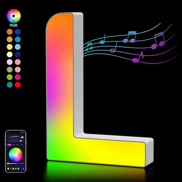 FIVEMI Alphabet Led Letter Light Colorful with Smart APP Music Sync Sign Light for Boy Girl Kids Gift Decor Night Light Letter L