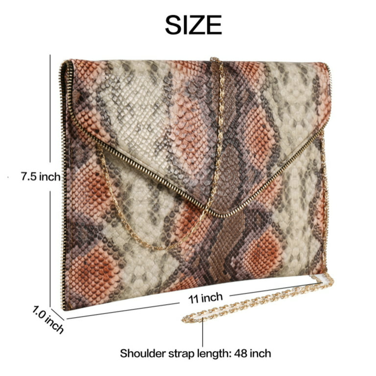 PU Leather Snakeskin Envelop Clutch Purse Evening Chain Shoulder