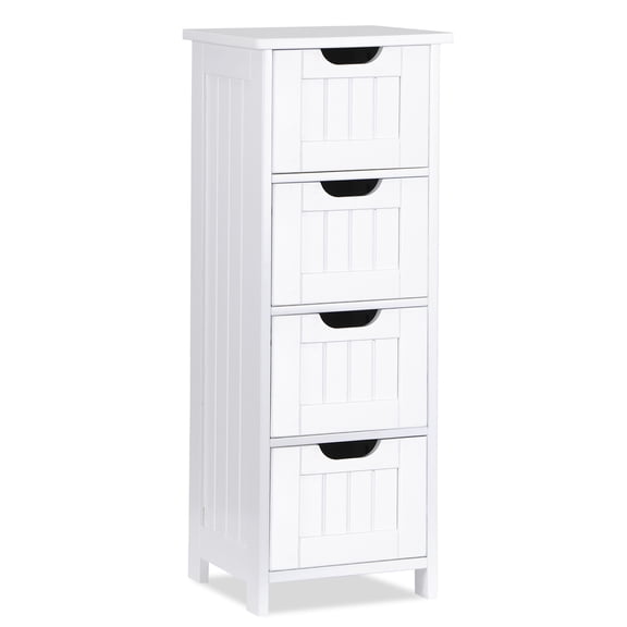 Favory Bathroom Floor Cabinet, Wooden Side Storage Organizer, 4 Drawers Free-Standing Cabinet for Bathroom/Hallway/Living Room-White