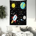 thumbnail image 3 of Astronomy Tapestry, Outer Space Themed Cartoonish Stars Earth Moon Rocket and Sun, Wall Hanging for Bedroom Living Room Dorm Decor, 60W X 80L Inches, Charcoal Grey and Multicolor, by Ambesonne, 3 of 5