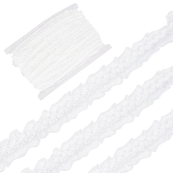 1card 40M Elastic Lace Trim Wavy Edged Lace Ribbons For Sewing Decoration White 3/4 inch(20mm) about 43.74 Yards(40m)/Card
